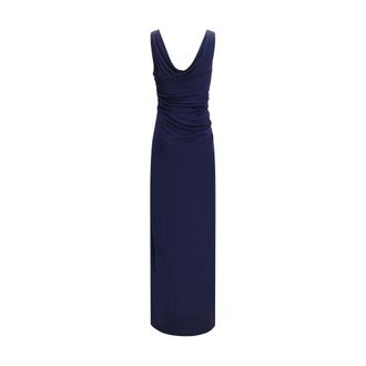 Versace Draped Viscose Column Dress - Navy