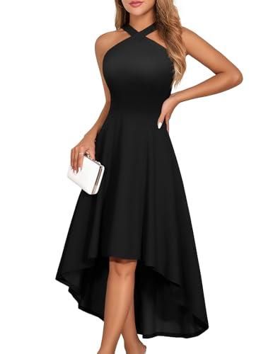 HomRain Robes pour femmes avec manches cloche élégantes pour cocktail, robe d'église midi de soirée pour invitée de mariage, coupe ajustée et évasée, Noir/blanc, Petit