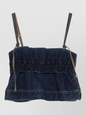 sacai denim pullover top adjustable straps ruffles