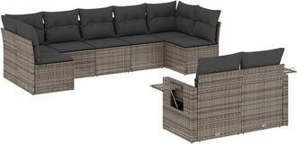 vidaXL Set De Muebles De Jard&iacute;n 9 Pzas Y Cojines Rat&aacute;n Sint&eacute;tico Gris Vidaxl