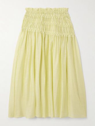 Tory Burch Gonna Midi In Misto Lyocell Con Arricciature - Giallo