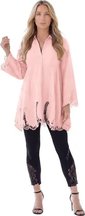 Roaman's Poplin Embroidered Swing Tunic in Soft Blush at Nordstrom, Size 28