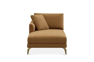 Castlery Lena Left Chaise Sofa Customized, Caramel Performance Fleece, Brass Legs, Spill Resistant, Removable Covers for Sofas, Brown, Castlery