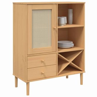 Berkfield Home Highboard SENJA Rattan Look Brown 90x40x112cm Solid Wood Pine in Light Tan | Size: 90 x 40 x 112 cm