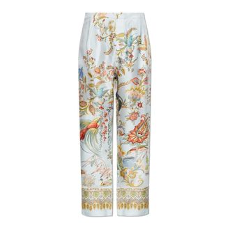 Etro Zijden Broek met Geplaatste Flora- en Fauna Print - Heren - Wijde Broeken - Veelkleurig - M - Polyester - Broeken