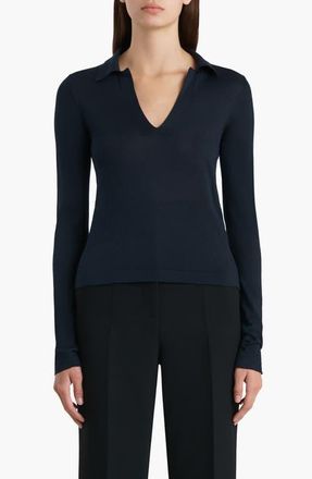 Khaite Mikel Wool Blend Polo Sweater in Midnight Navy at Nordstrom, Size X-Small