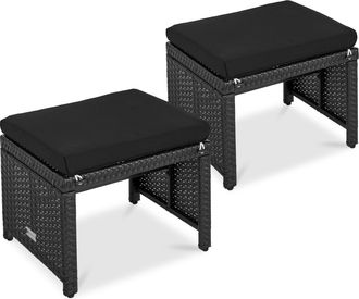 Best Choice Products Set of 2 Multipurpose Patio Wicker Ottomans w/ Removable Cushions, Steel Frame