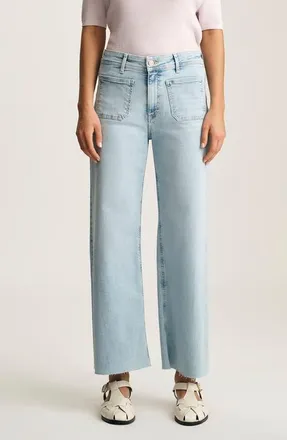 Mavi Paloma Marine Patch Pocket High Waist Raw Hem Wide Leg Jeans in Bleached Flex Blue at Nordstrom, Size 26 X 28