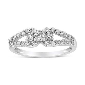 House of Brilliance 10K White Gold 1/2 Cttw Three Stone Split Shank Band Ring at Nordstrom, Size 7