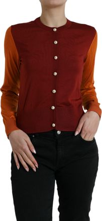 Dolce & Gabbana Womens Colorblock Knit Cardigan - Red Silk - Size EU 38 (Womens)