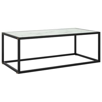vidaXL Vidaxl - Mesa De Centro Negra Con Vidrio De M&aacute;rmol Blanco 100x50x35 Cm