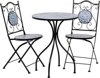 Wanderlust Deco Wanderlust Deco - Conjunto Mesa Y Dos Sillas De Mosaico Y Forja Negro Mesa:d60x75h-silla(2):d38x46-90h