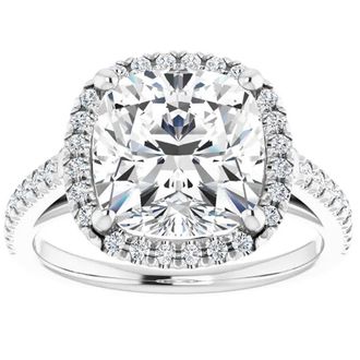 Pompeii3 3 1/2 Ct Cushion Moissanite & Lab Diamond Engagement Halo Ring 10k White Gold