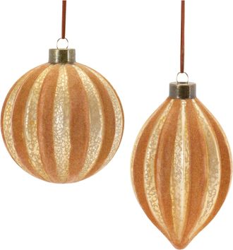 Melrose International Ribbed Glass Ornament (Set of 12) - Gold; Brown