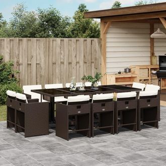 vidaXL Set Muebles De Jard&iacute;n 13 Pzas Y Cojines Rat&aacute;n Sint&eacute;tico Marr&oacute;n Vidaxl