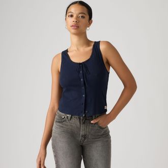 Levi's Dry Goods Pointelle Lace Tank Top - Womens - XS - Blue