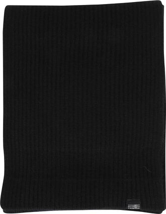 Maison Margiela Ribbed Logo-Patch Sjaal - Heren - Wintersjaals - Zwart - ONE Size - Wol - Accessoires