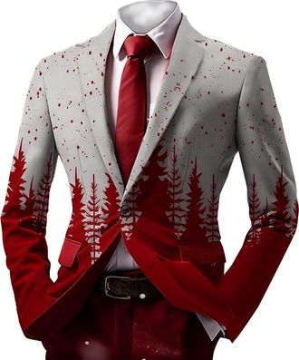Generic Christmas Suits For Men Uk - Christmas Suit Xmas Tree Printed Party Lapel Single Button Long Sleeved Suit Sports Jacket Lightweight Pocket Suits Class