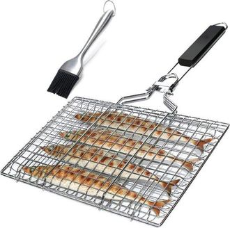 OEM Sart&eacute;n Para Asar, Sart&eacute;n Para Pescado A La Parrilla, Sart&eacute;n De Acero Inoxidable, Plegable, Port&aacute;til, Inoxidable, Incluye Bolsa Oxford Y Cepillo