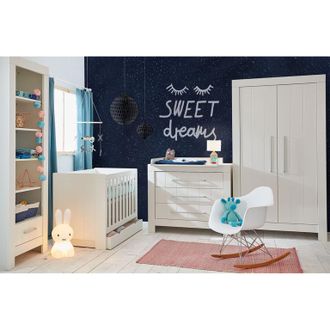OEM Chambre Compl&egrave;te Lit B&eacute;b&eacute; &Eacute;volutif - Commode &Agrave; Langer - Armoire Pinio Calmo Blanc