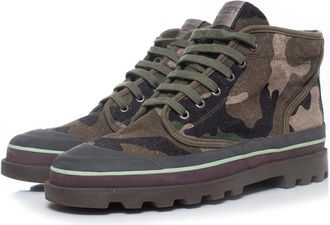 Valentino Pre-owned Mens Garavani lace up ankle boots in camouflage print - Green Canvas - Size EU 42