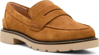 Blondo Waterproof Penny Loafer in Camel Suede at Nordstrom, Size 9.5