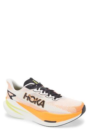 Hoka One One Mach X 3 Running Shoe in White /Neon Tangerine at Nordstrom, Size 8.5