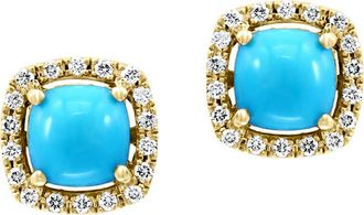 Effy 14K Yellow Gold Turquoise & Diamond Stud Earrings in Blue at Nordstrom Rack