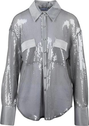 Weili Zheng Pearl Grey All-Over Sequin Polyester Shirt