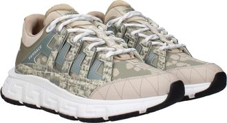 Versace Mens Green Fabric Low Top Sneakers