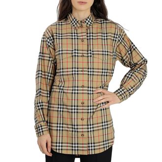 Burberry Ladies Vintage Check Stretch Cotton Oversized Shirt, Brand Size 12 ( US Size 10 )