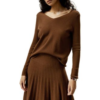 LilySilk Womens V-neck Ultra-fine Merino Wool Sweater in Brown at Nordstrom, Size X-Large