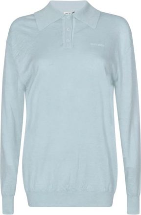 Miu Miu Cashmere Polo met Geborduurd Logo - Dames - Polos - Blauw - M - Tops