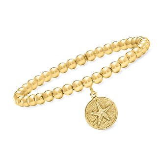 RS Pure by Ross-Simons Italian 5mm 18kt Gold Over Sterling Bead Stretch Bracelet With Sand Dollar Charm