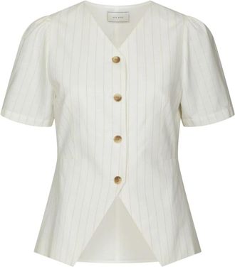 Neo Noir Jules Zomer Streep Blouse - Dames - Blouses - Wit - S - Katoen - Overhemden