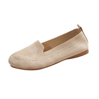 Generic Womens Flat Shoes Knit Breathable Pumps Shoes Solid Color Lightweight Classic Comfortable Casual Slip On Walking Shoe Work Leisure Beige