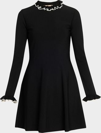 Valentino Garavani Ruffle-Trim Knit Mini Sweater Dress