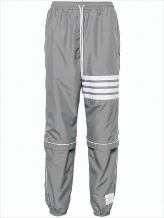 Thom Browne Grey Polyester Jogger Pants With Signature Stripes