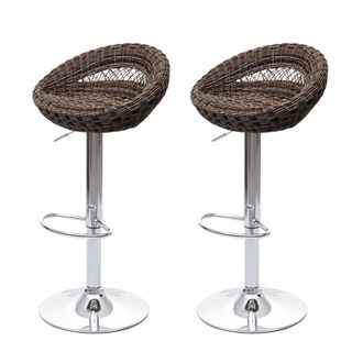 Hhg Coppia Sgabelli Regolabili Con Poggiapiedi Hhg-058 Acciaio Cromato Polyrattan