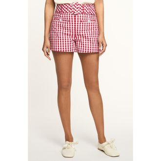 Cinq &agrave; Sept Belted Gingham Shorts in Chili Pepper/White at Nordstrom, Size 14