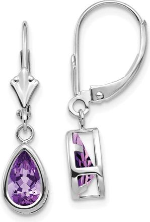 Diamond2Deal 14k White Gold 8x5mm Pear Amethyst Drop Dangle Earrings