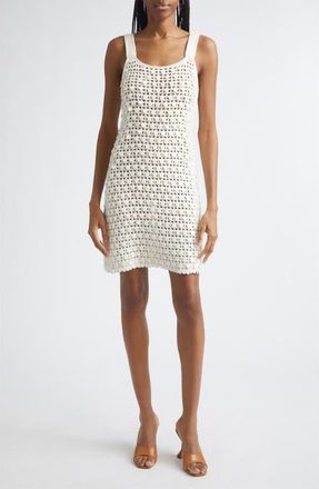 Toccin Lala Paillette Detail Open Stitch Cotton Minidress in Coconut at Nordstrom, Size Xx-Small