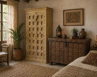 Wanderlust Deco Armario de madera acabado artesanal 120 x 46 x 170h cm