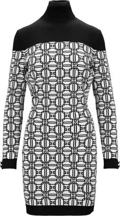 Elisabetta Franchi Logo Gebreide Jurk met Hoge Kraag - Dames - Kleedjes - Zwart - M - Kleedjes