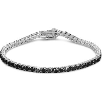 House of Brilliance Silver 8.0 Cttw Treated Black Diamond Classic Tennis Bracelet in White at Nordstrom