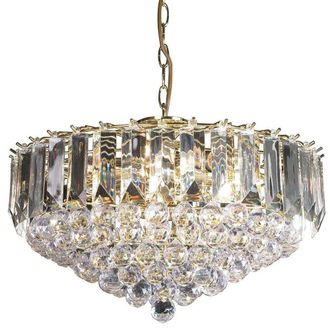 Loops 6 Light Chandelier Pendant BRASS & CLEAR Shade Hanging Ceiling Feature Lamp Bulb in Metallics