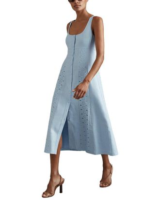 Reiss Clarice Broderie Detail Linen Midi Dress