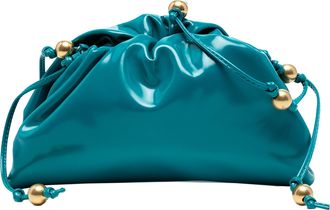 Bottega Veneta Pre-owned Womens Patent Beaded Strap The Mini Pouch Crossbody - Teal Leather - One Size