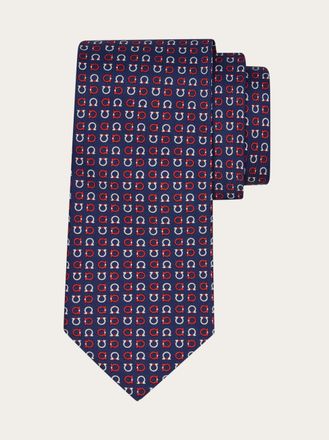 Ferragamo Men Gancini print silk tie Blue