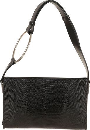 Dondup Black Lizard-Effect Leather Ring Accent Clutch